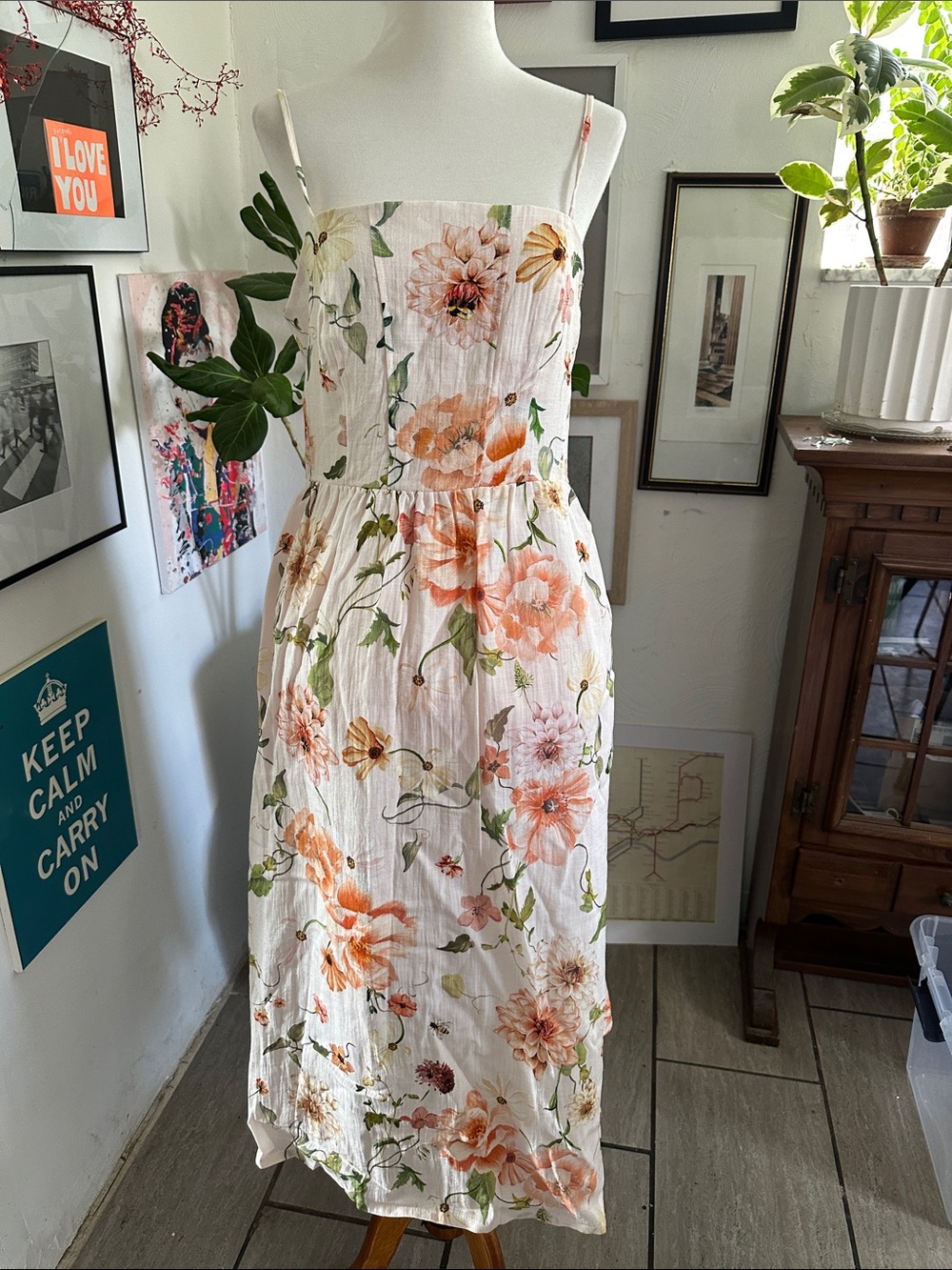 H&M Peach Floral Midi Sundress Medium NWT